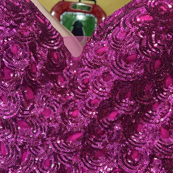 Clarisse Fuchsia Sequin Prom Dress - Picture 2 of 15